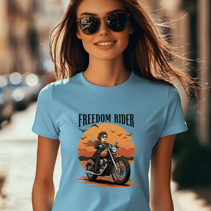 Freedom Rider Women’s Biker T-Shirt – Heavyweight Gildan® 5000 Crewneck
