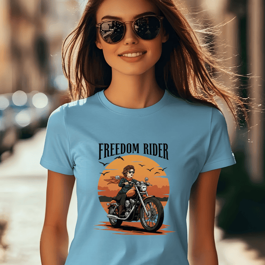 Freedom Rider Women’s Biker T-Shirt – Heavyweight Gildan® 5000 Crewneck