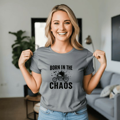 Born in the Chaos Women’s Biker T-Shirt – Heavyweight Gildan® 5000 Crewneck
