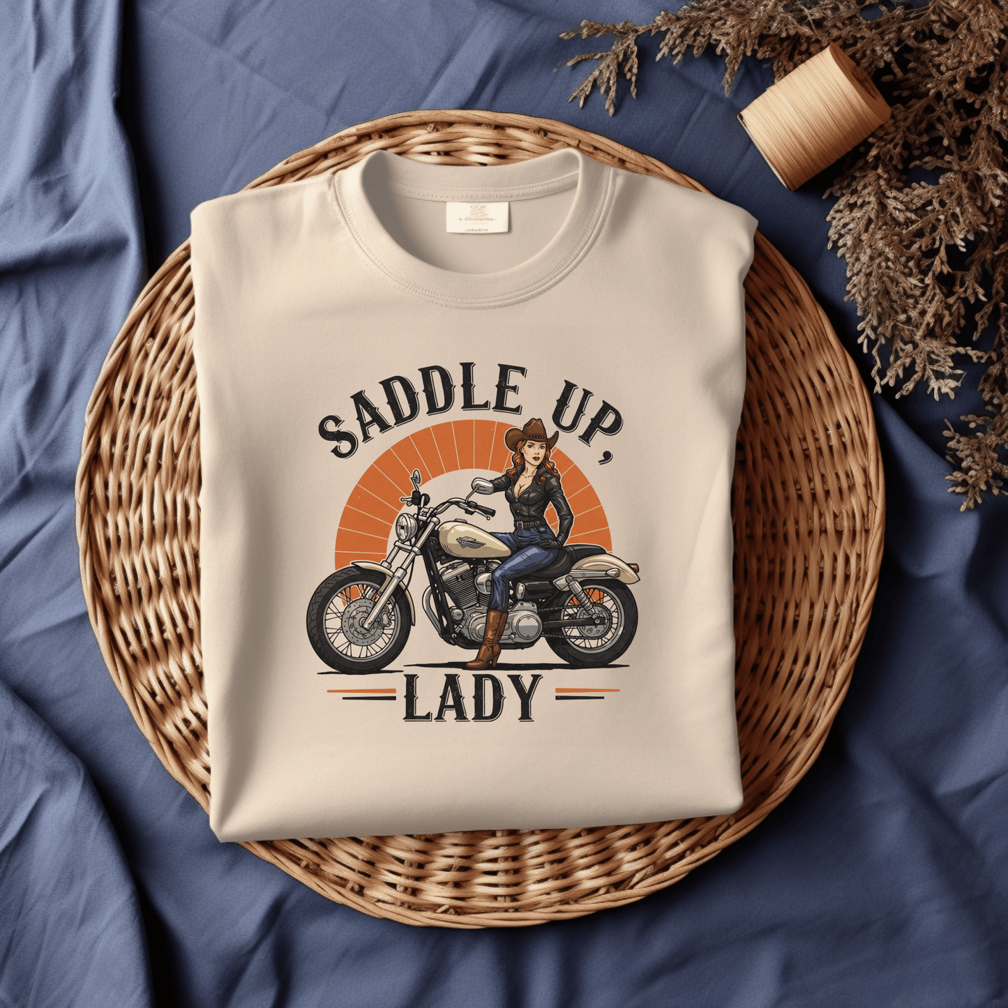Saddle Up, Lady Women’s Biker T-Shirt – Heavyweight Gildan® 5000 Crewneck