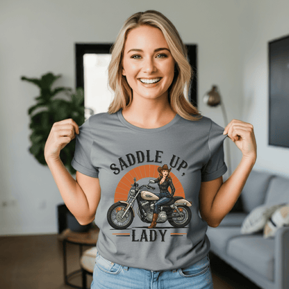 Saddle Up, Lady Women’s Biker T-Shirt – Heavyweight Gildan® 5000 Crewneck