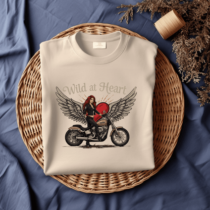 Wild at Heart Women’s Biker T-Shirt – Heavyweight Gildan® 5000 Crewneck
