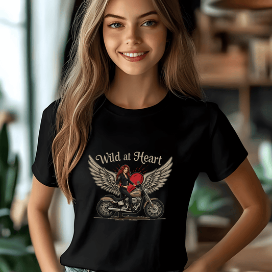 Wild at Heart Women’s Biker T-Shirt – Heavyweight Gildan® 5000 Crewneck