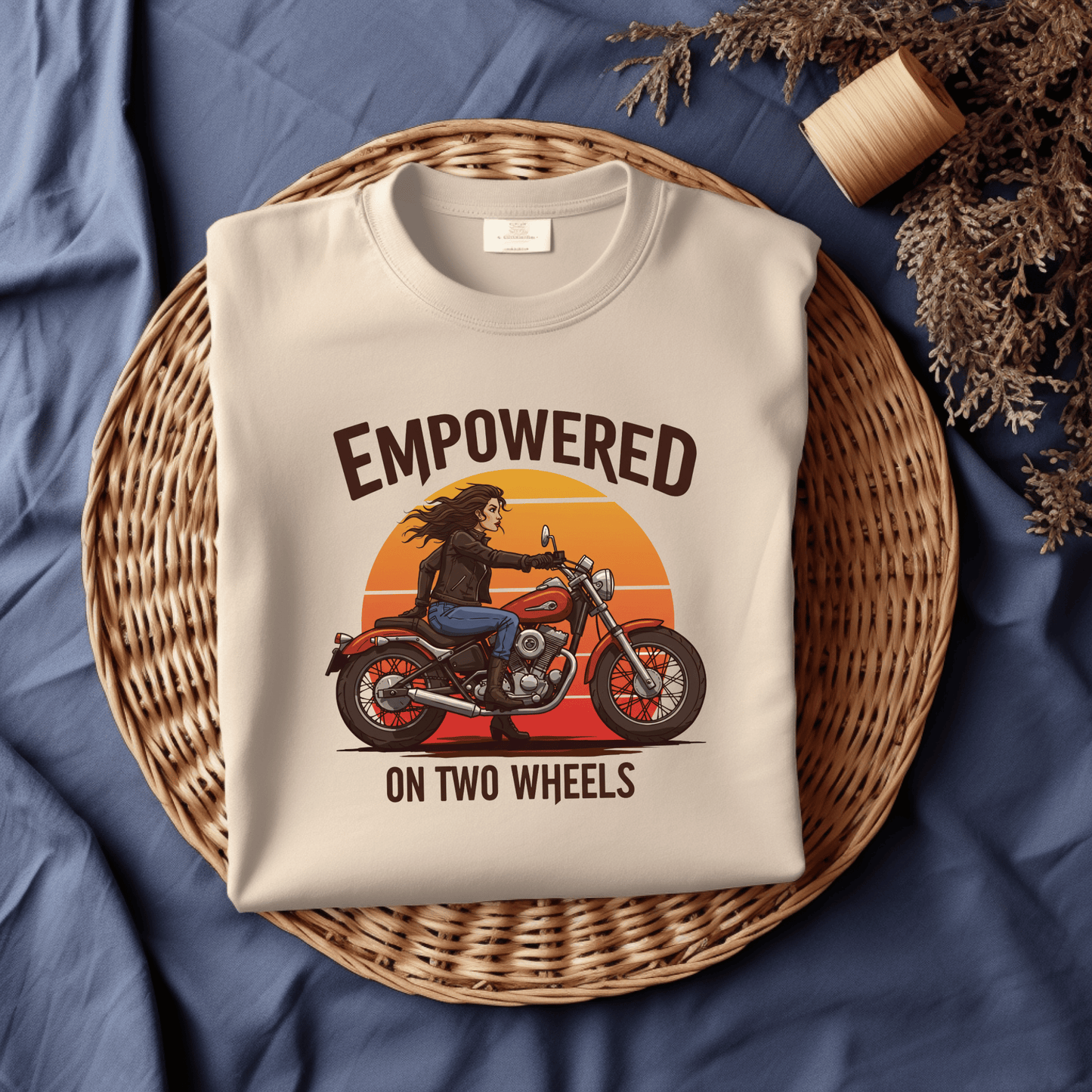 Empowered on Two Wheels Women’s Biker T-Shirt – Heavyweight Gildan® 5000 Crewneck