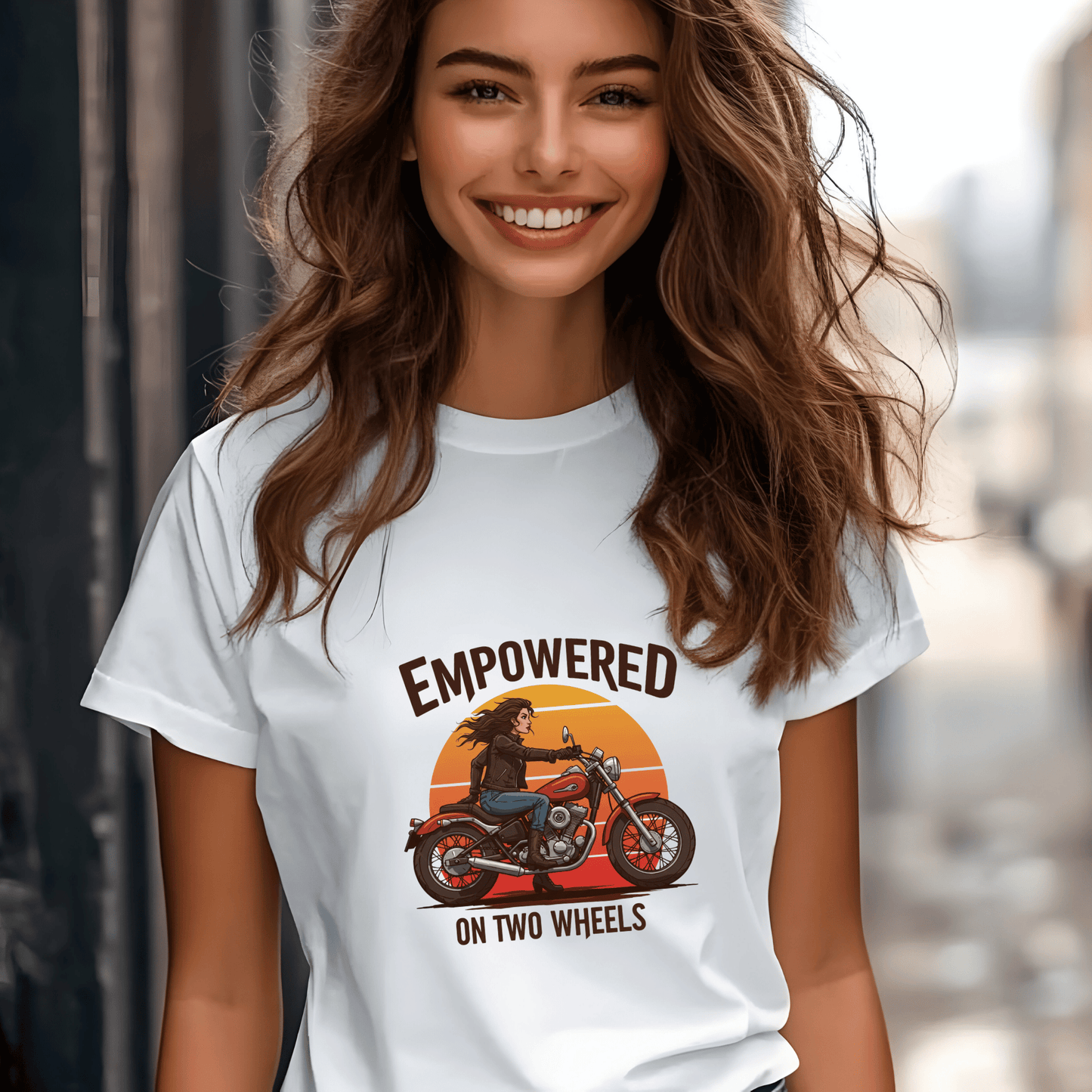 Empowered on Two Wheels Women’s Biker T-Shirt – Heavyweight Gildan® 5000 Crewneck
