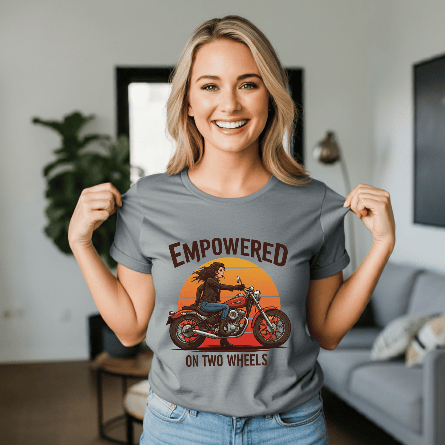 Empowered on Two Wheels Women’s Biker T-Shirt – Heavyweight Gildan® 5000 Crewneck
