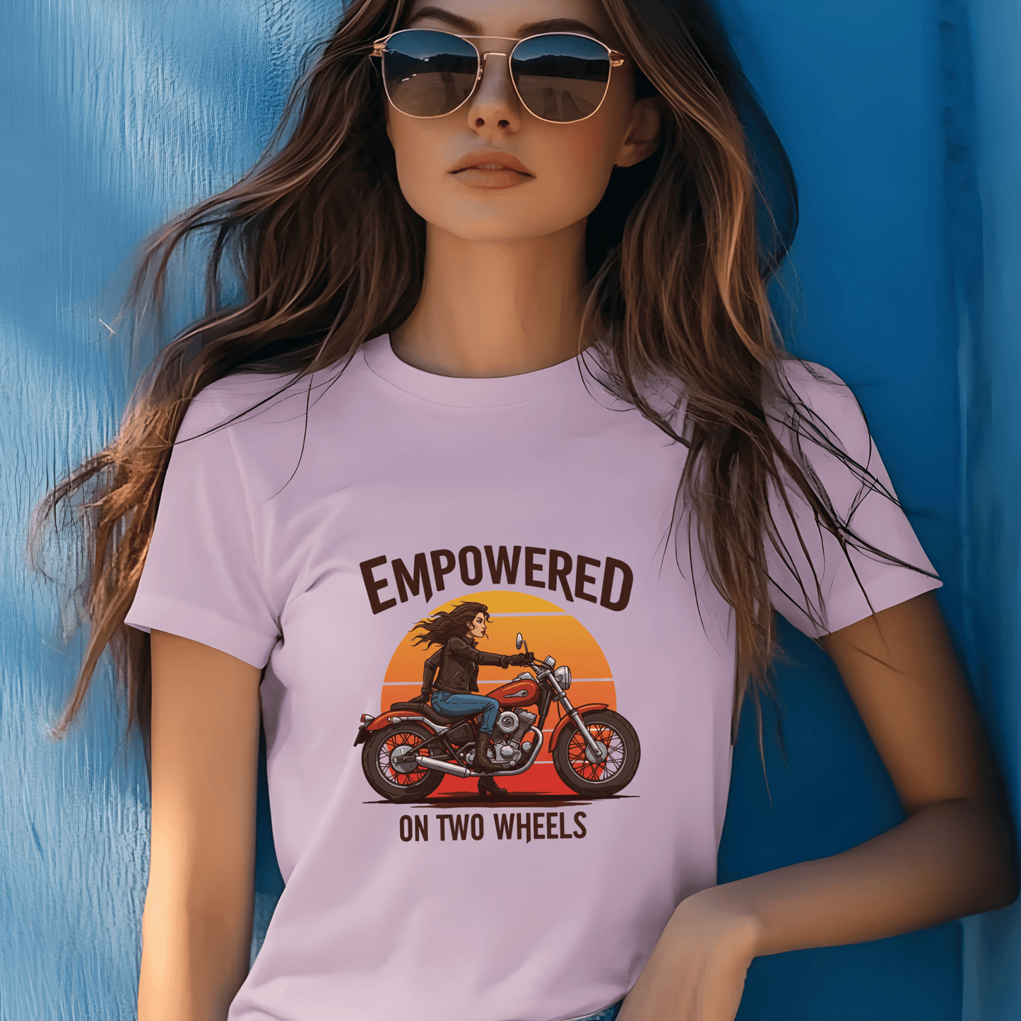 Empowered on Two Wheels Women’s Biker T-Shirt – Heavyweight Gildan® 5000 Crewneck