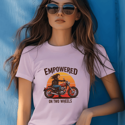 Empowered on Two Wheels Women’s Biker T-Shirt – Heavyweight Gildan® 5000 Crewneck