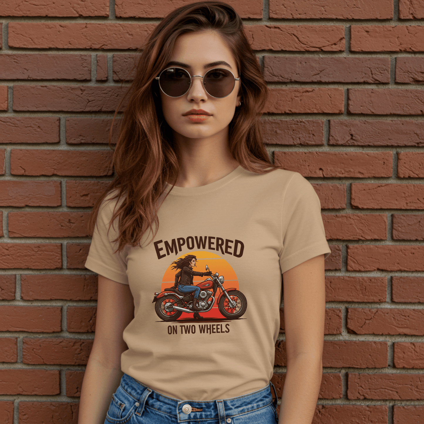 Empowered on Two Wheels Women’s Biker T-Shirt – Heavyweight Gildan® 5000 Crewneck