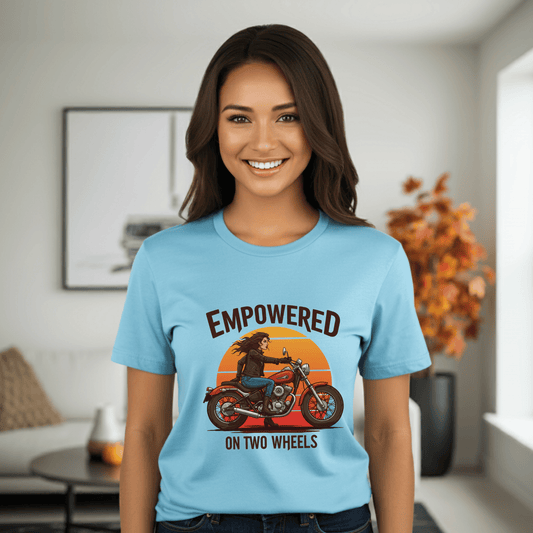 Empowered on Two Wheels Women’s Biker T-Shirt – Heavyweight Gildan® 5000 Crewneck
