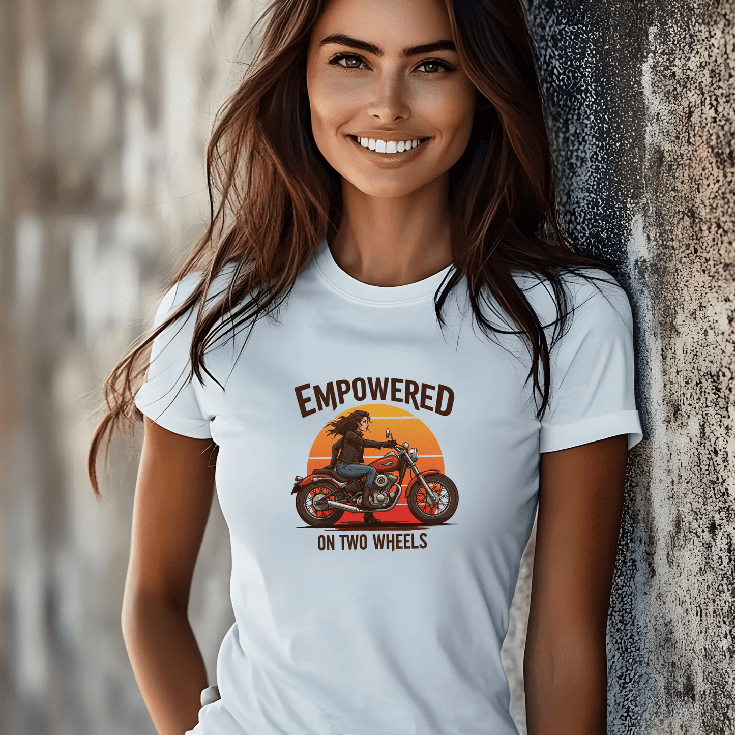 Empowered on Two Wheels Women’s Biker T-Shirt – Heavyweight Gildan® 5000 Crewneck