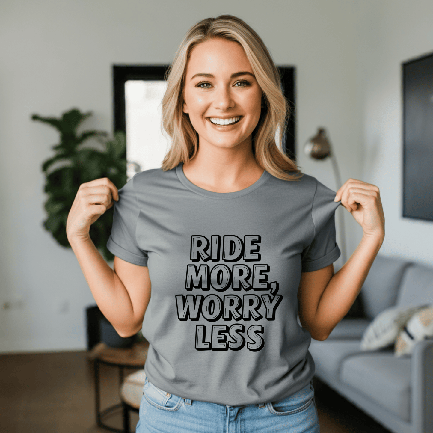 Ride More, Worry Less Women’s Biker T-Shirt – Heavyweight Gildan® 5000 Crewneck