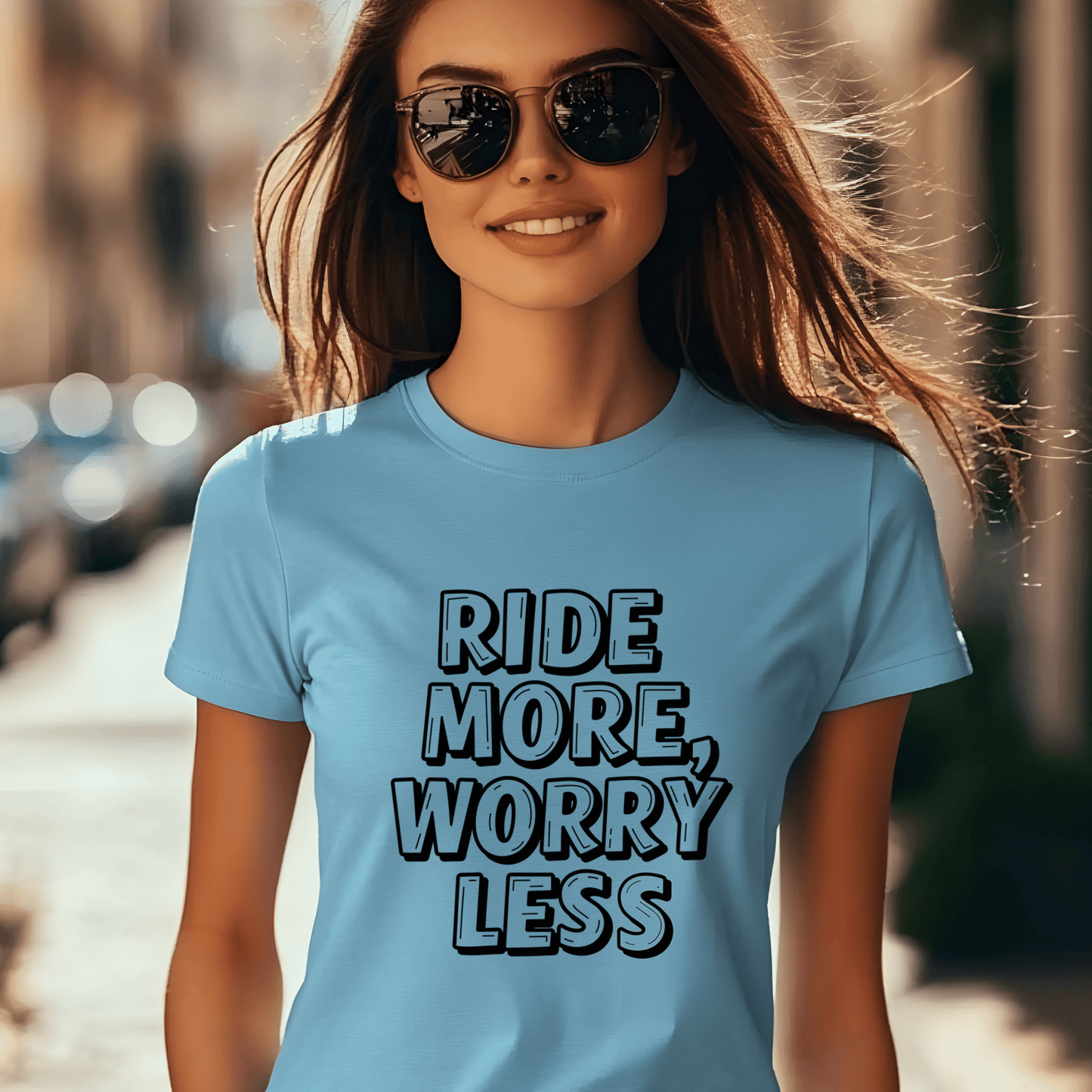 Ride More, Worry Less Women’s Biker T-Shirt – Heavyweight Gildan® 5000 Crewneck
