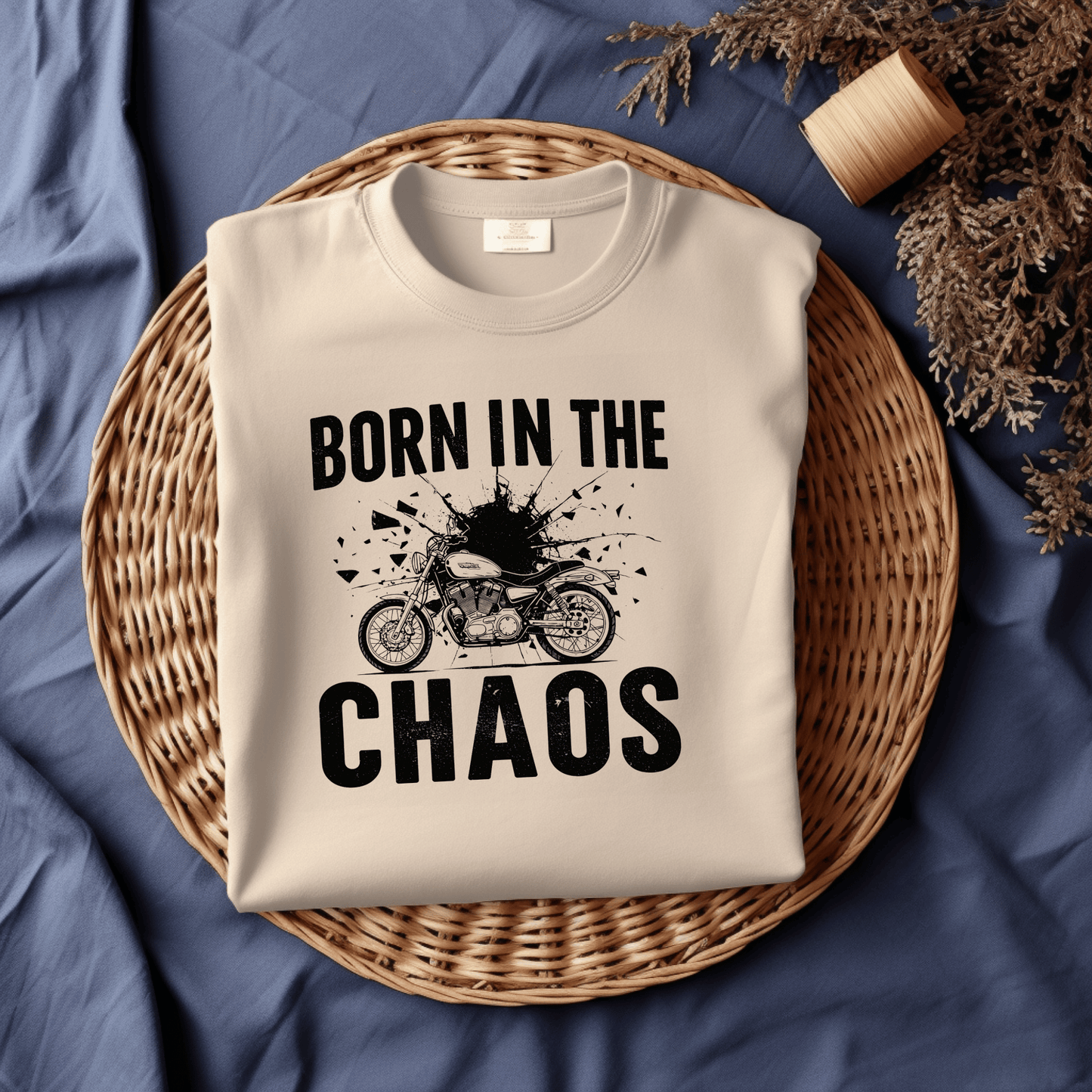 Born in the Chaos Women’s Biker T-Shirt – Heavyweight Gildan® 5000 Crewneck
