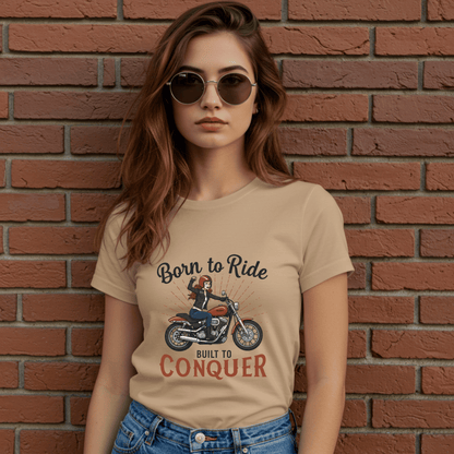 Born to Ride, Built to Conquer Women’s Biker T-Shirt – Heavyweight Gildan® 5000 Crewneck
