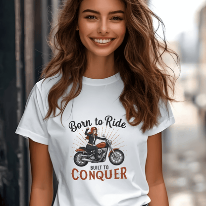 Born to Ride, Built to Conquer Women’s Biker T-Shirt – Heavyweight Gildan® 5000 Crewneck