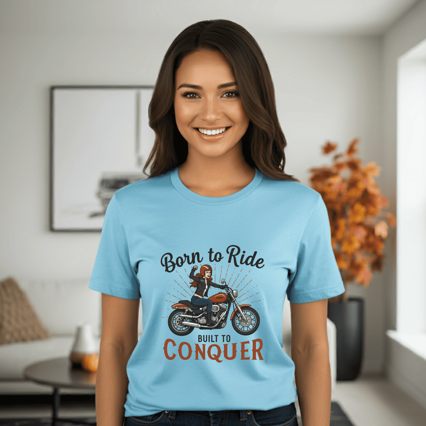 Born to Ride, Built to Conquer Women’s Biker T-Shirt – Heavyweight Gildan® 5000 Crewneck