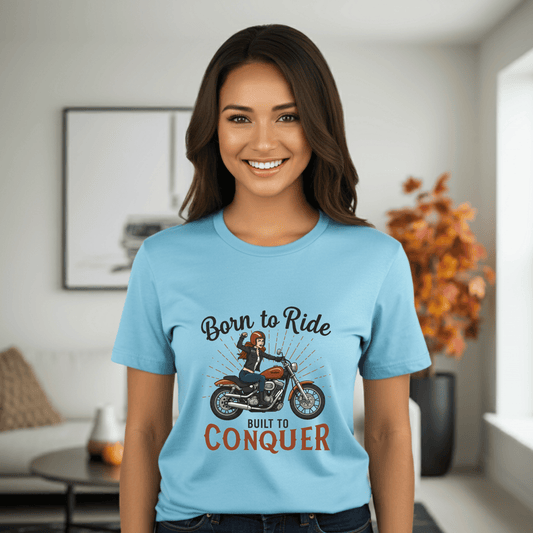 Born to Ride, Built to Conquer Women’s Biker T-Shirt – Heavyweight Gildan® 5000 Crewneck
