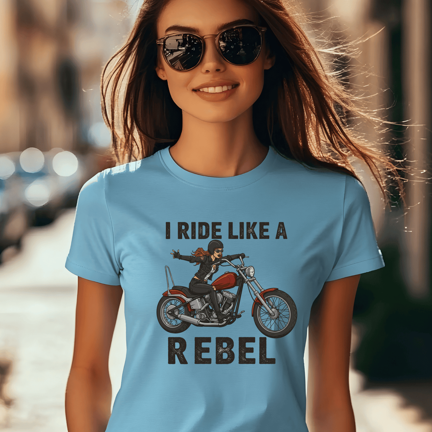 I Ride Like a Rebel Women’s Biker T-Shirt – Heavyweight Gildan® 5000 Crewneck