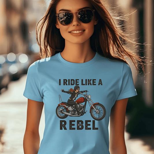 I Ride Like a Rebel Women’s Biker T-Shirt – Heavyweight Gildan® 5000 Crewneck