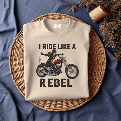 I Ride Like a Rebel Women’s Biker T-Shirt – Heavyweight Gildan® 5000 Crewneck