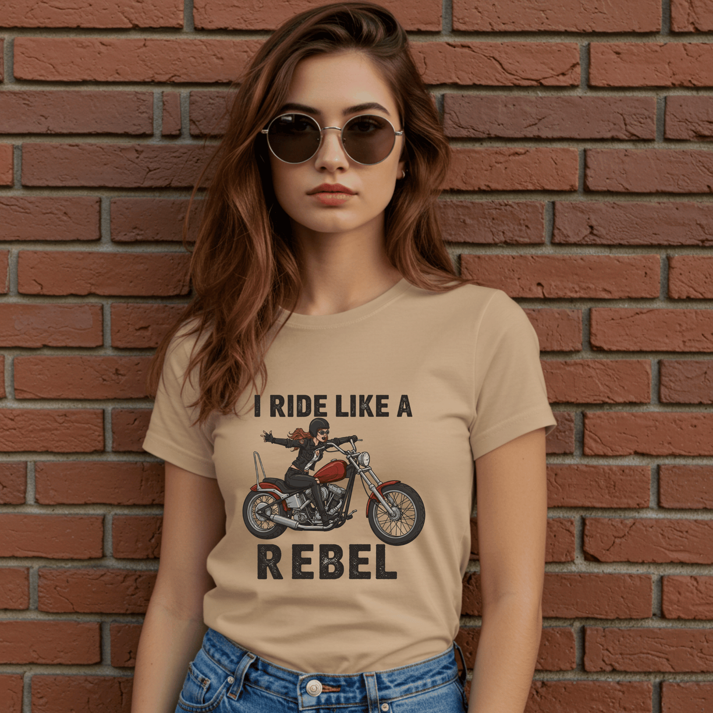 I Ride Like a Rebel Women’s Biker T-Shirt – Heavyweight Gildan® 5000 Crewneck