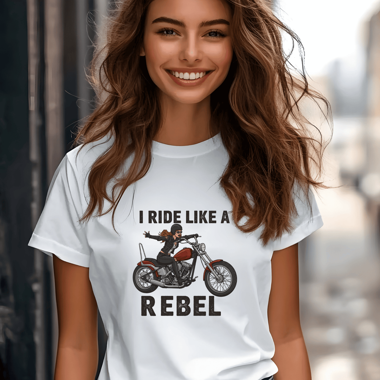 I Ride Like a Rebel Women’s Biker T-Shirt – Heavyweight Gildan® 5000 Crewneck