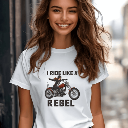 I Ride Like a Rebel Women’s Biker T-Shirt – Heavyweight Gildan® 5000 Crewneck