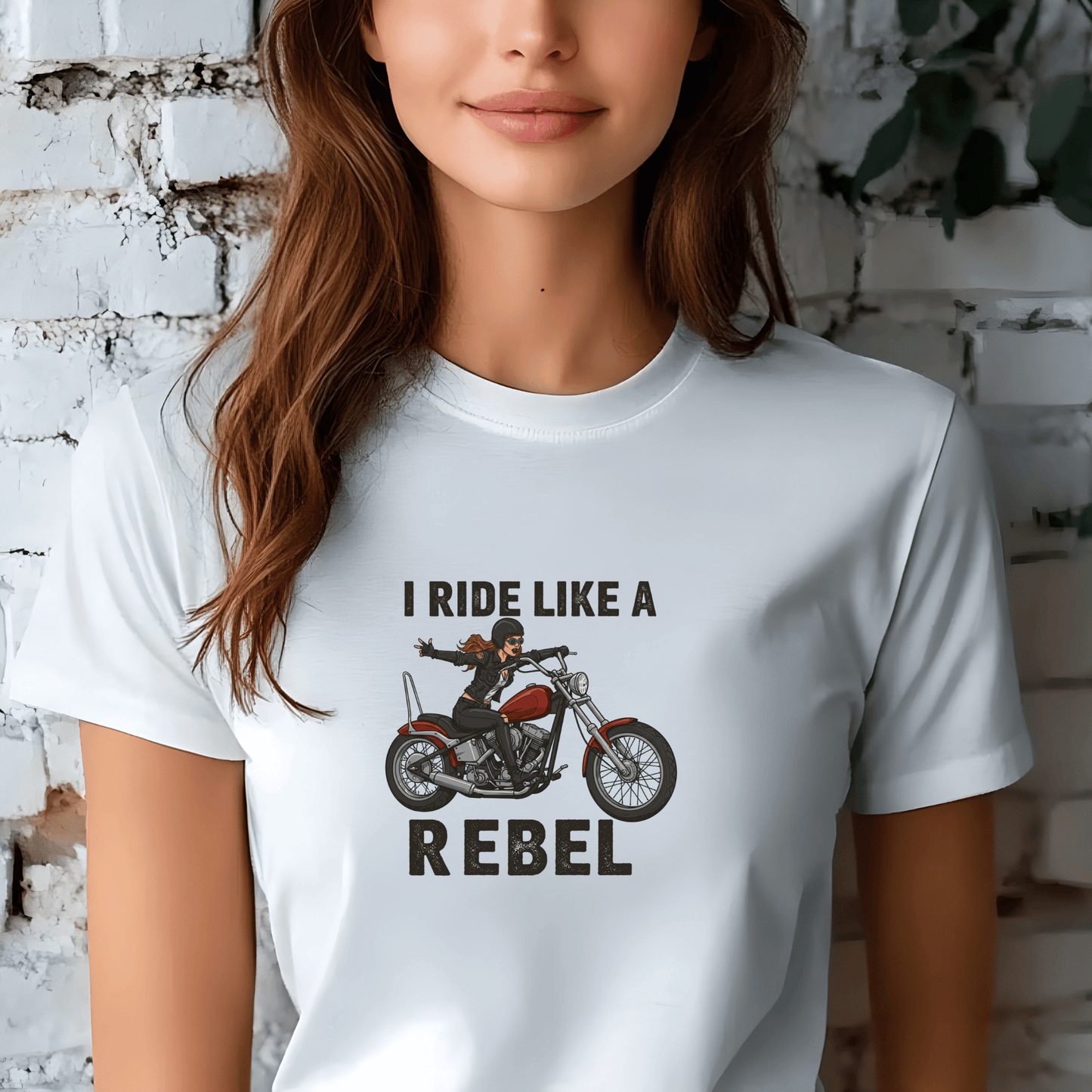 I Ride Like a Rebel Women’s Biker T-Shirt – Heavyweight Gildan® 5000 Crewneck