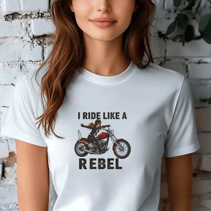 I Ride Like a Rebel Women’s Biker T-Shirt – Heavyweight Gildan® 5000 Crewneck