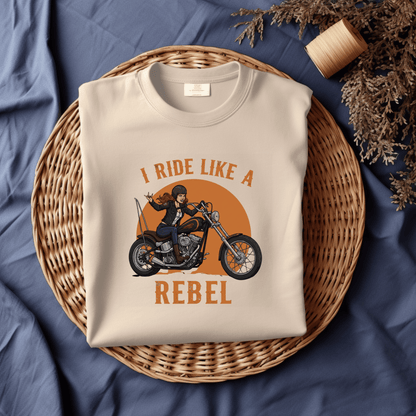 I Ride Like a Rebel Women’s Biker T-Shirt – Heavyweight Gildan® 5000 Crewneck