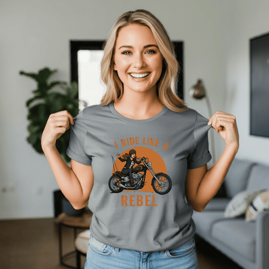 I Ride Like a Rebel Women’s Biker T-Shirt – Heavyweight Gildan® 5000 Crewneck