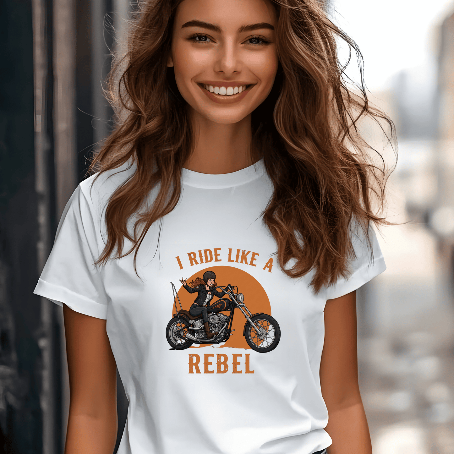 I Ride Like a Rebel Women’s Biker T-Shirt – Heavyweight Gildan® 5000 Crewneck