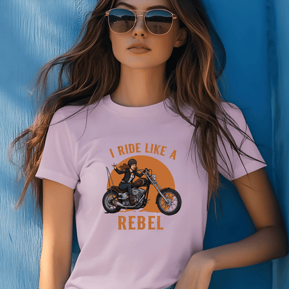 I Ride Like a Rebel Women’s Biker T-Shirt – Heavyweight Gildan® 5000 Crewneck