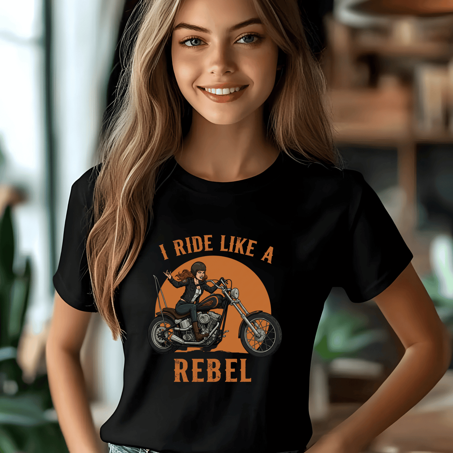I Ride Like a Rebel Women’s Biker T-Shirt – Heavyweight Gildan® 5000 Crewneck