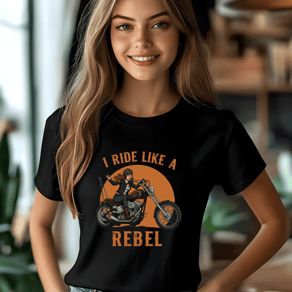 I Ride Like a Rebel Women’s Biker T-Shirt – Heavyweight Gildan® 5000 Crewneck