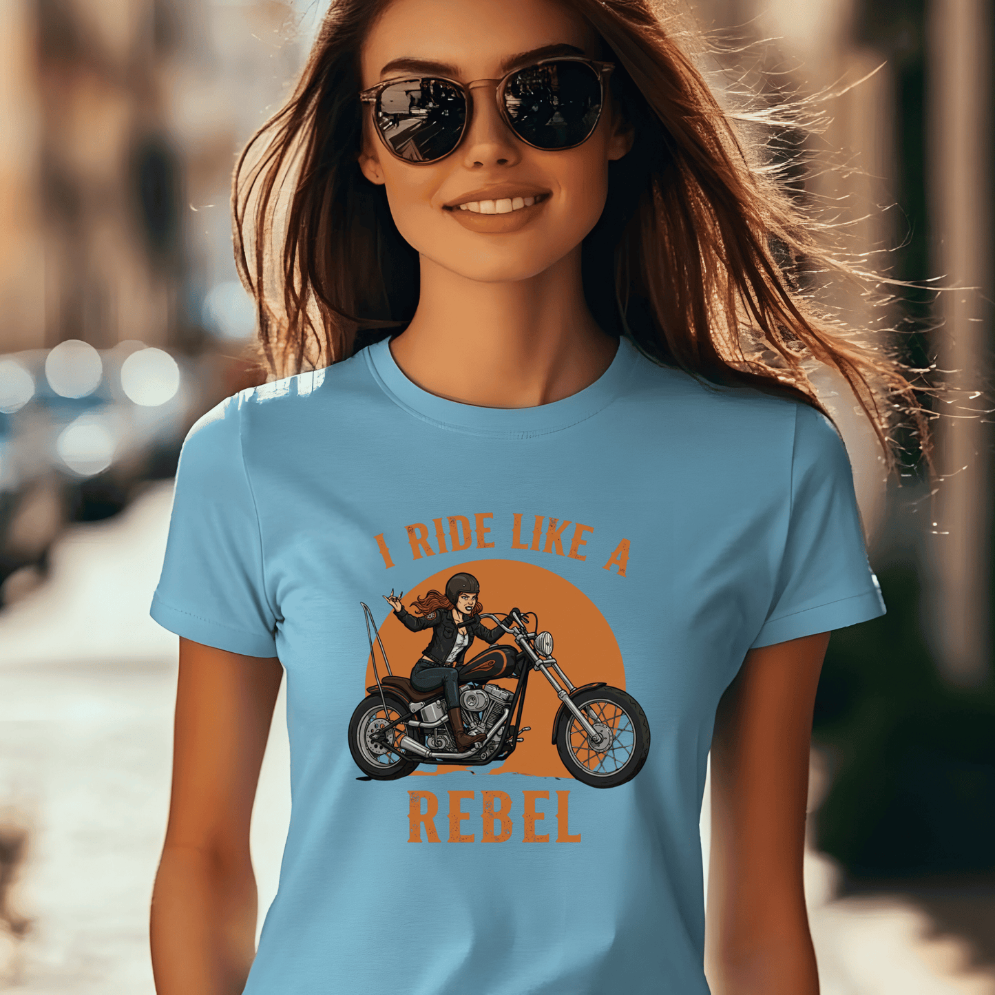 I Ride Like a Rebel Women’s Biker T-Shirt – Heavyweight Gildan® 5000 Crewneck