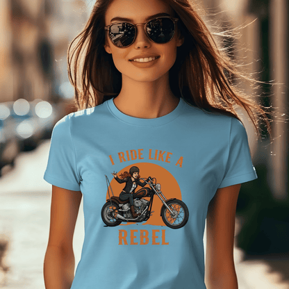 I Ride Like a Rebel Women’s Biker T-Shirt – Heavyweight Gildan® 5000 Crewneck