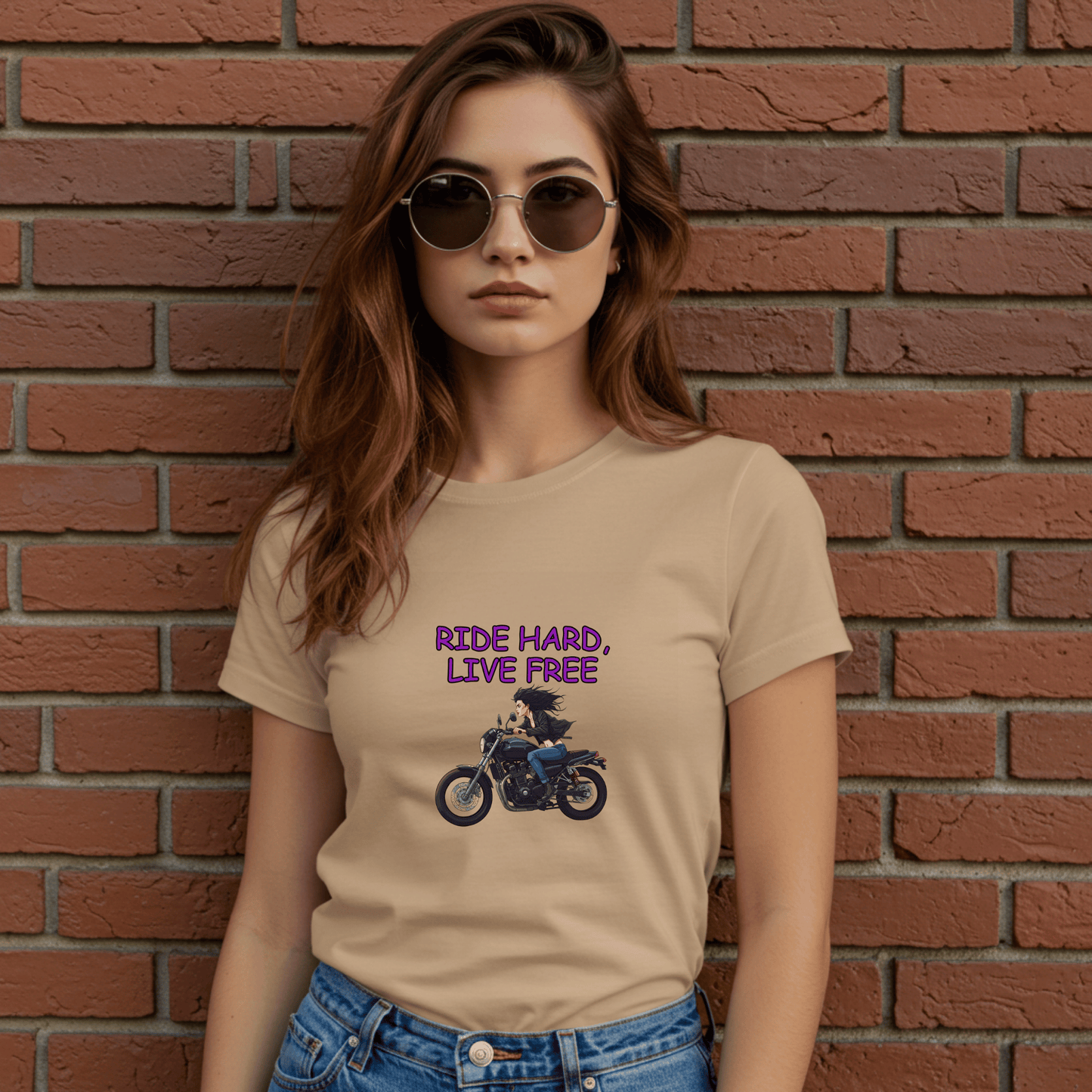 Ride Hard, Live Free Women’s Biker T-Shirt – Heavyweight Gildan® 5000 Crewneck