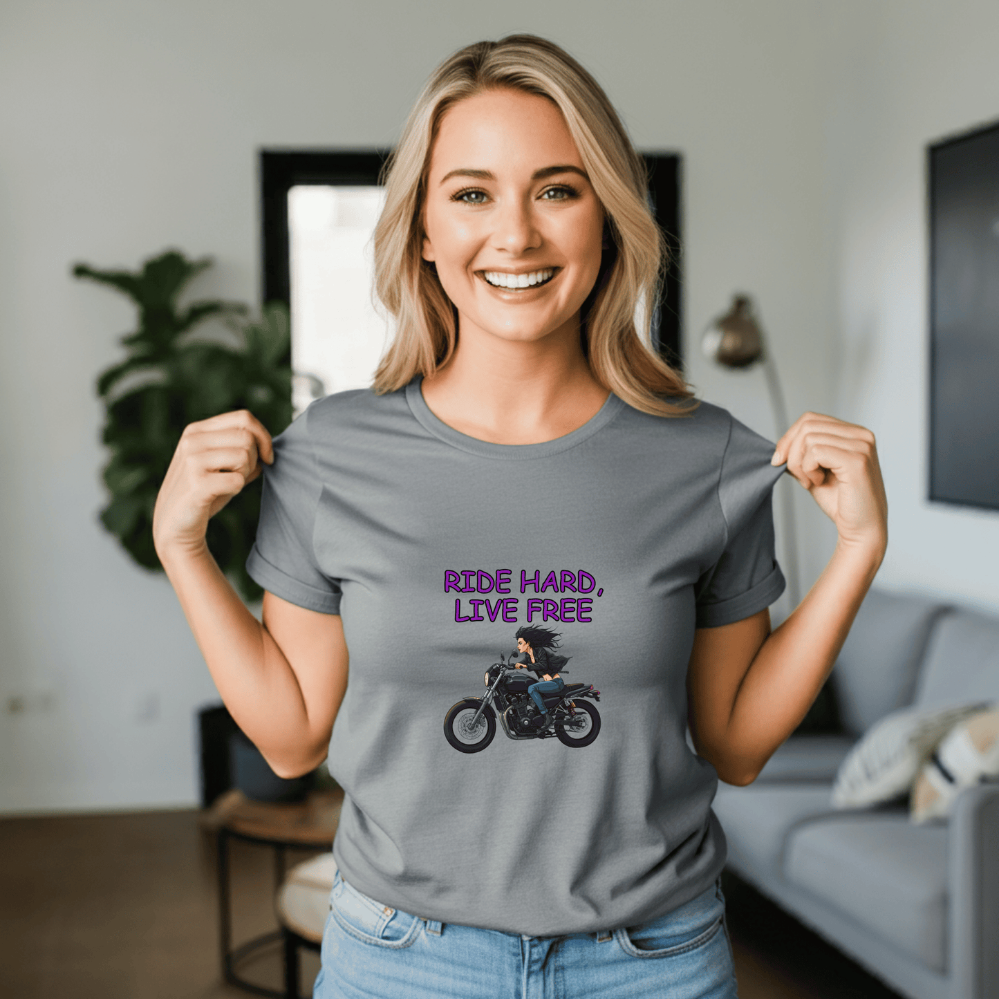 Ride Hard, Live Free Women’s Biker T-Shirt – Heavyweight Gildan® 5000 Crewneck