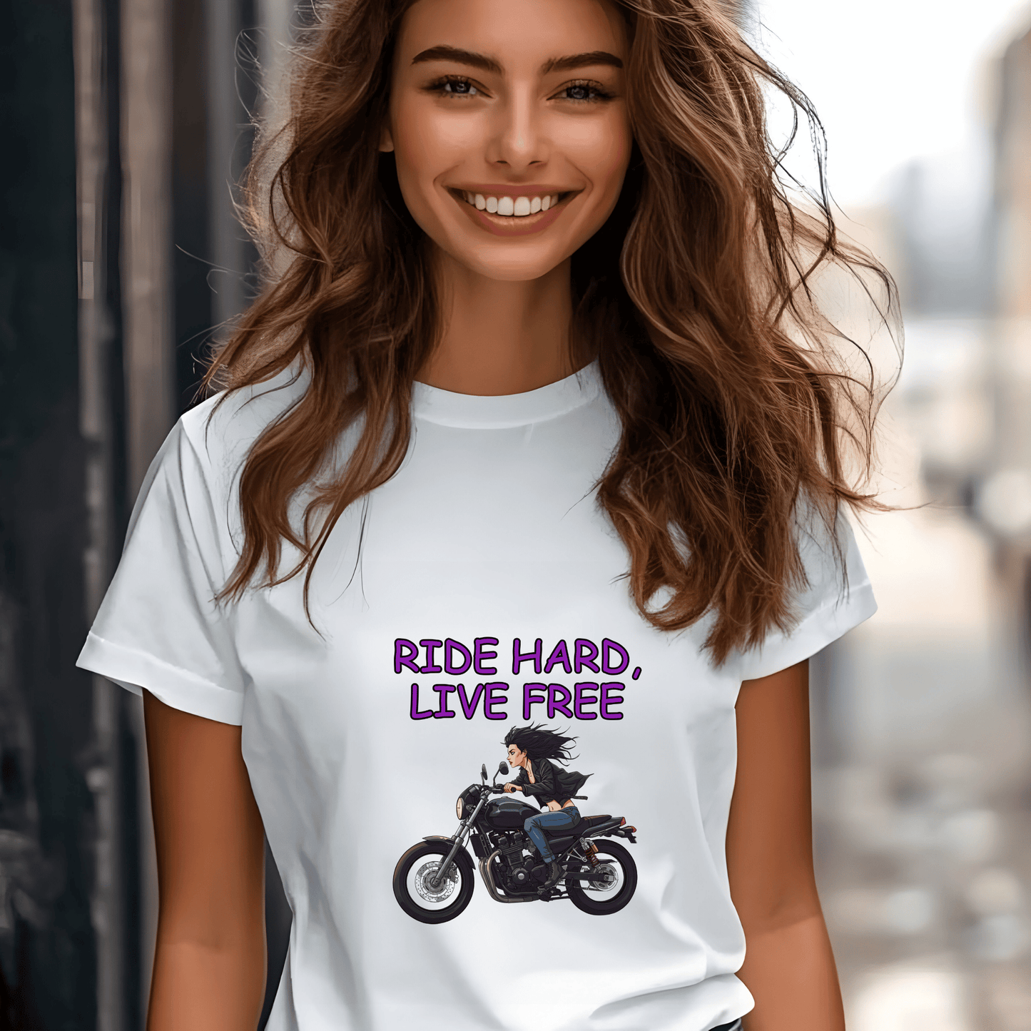 Ride Hard, Live Free Women’s Biker T-Shirt – Heavyweight Gildan® 5000 Crewneck