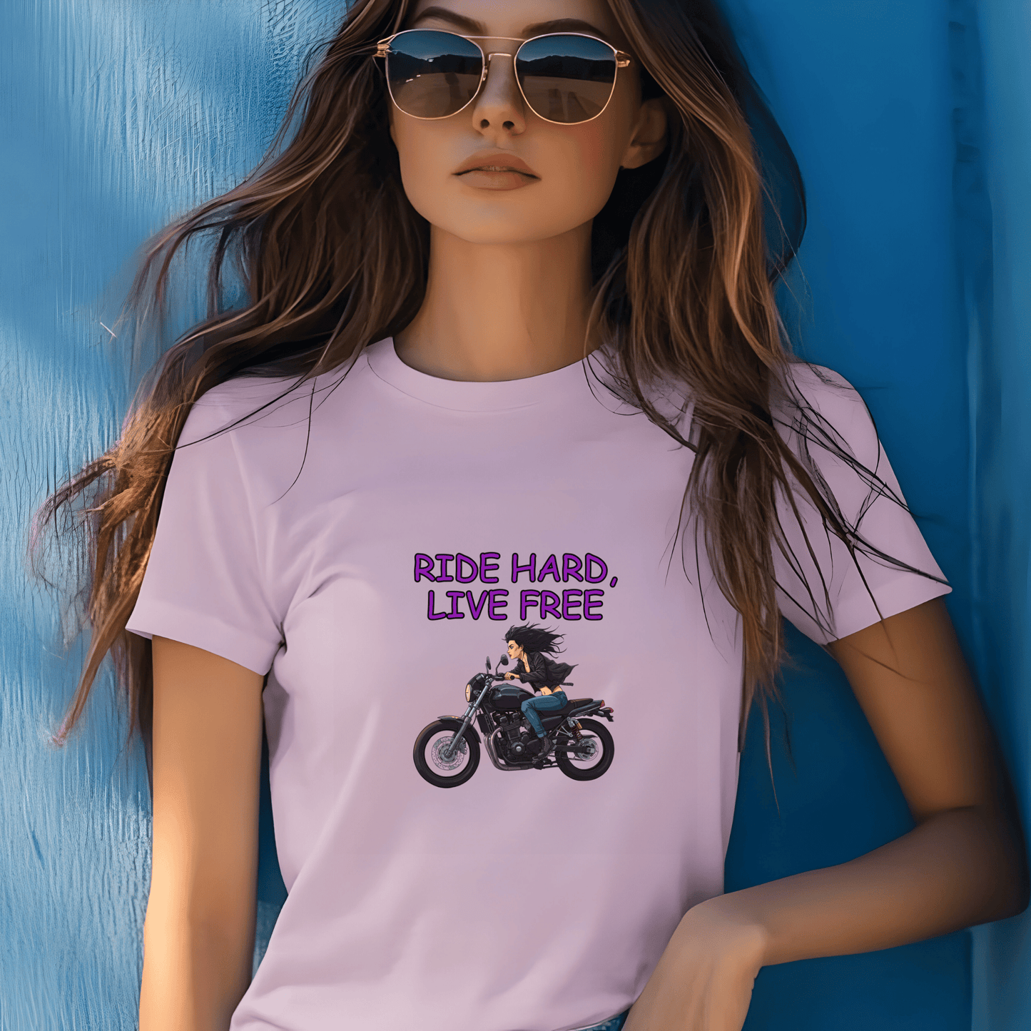Ride Hard, Live Free Women’s Biker T-Shirt – Heavyweight Gildan® 5000 Crewneck