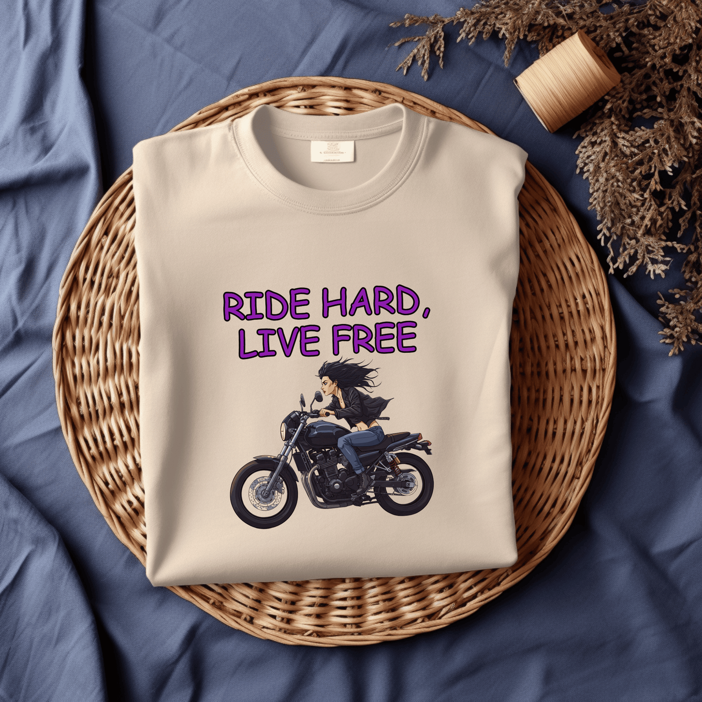 Ride Hard, Live Free Women’s Biker T-Shirt – Heavyweight Gildan® 5000 Crewneck