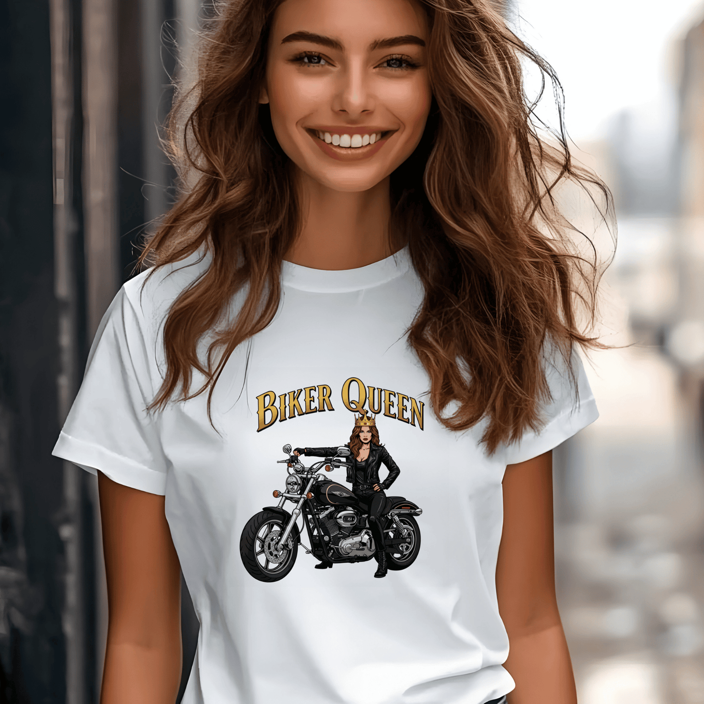 Biker Queen Women’s Motorcycle T-Shirt – Heavyweight Gildan® 5000 Crewneck