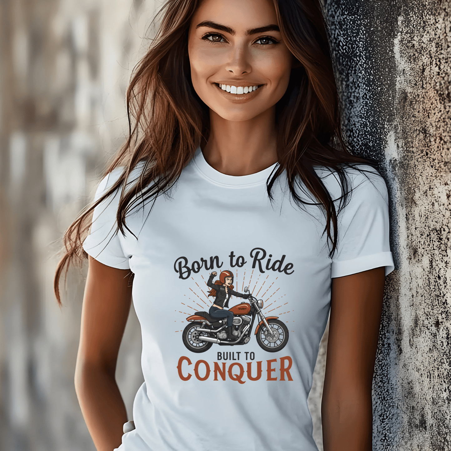 Born to Ride, Built to Conquer Women’s Biker T-Shirt – Heavyweight Gildan® 5000 Crewneck