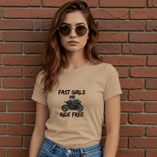 Fast Girls Ride Free Women’s Biker T-Shirt – Heavyweight Gildan® 5000 Crewneck