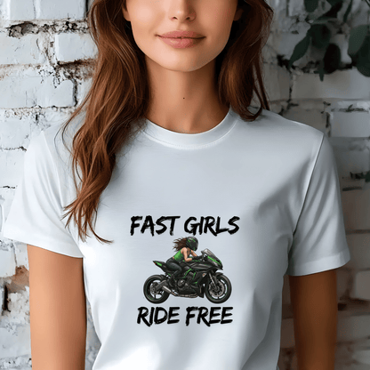 Fast Girls Ride Free Women’s Biker T-Shirt – Heavyweight Gildan® 5000 Crewneck