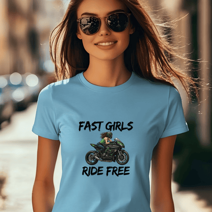 Fast Girls Ride Free Women’s Biker T-Shirt – Heavyweight Gildan® 5000 Crewneck