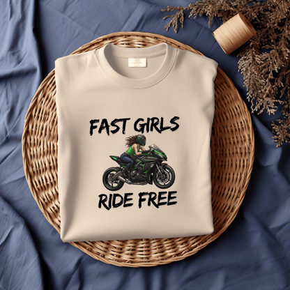 Fast Girls Ride Free Women’s Biker T-Shirt – Heavyweight Gildan® 5000 Crewneck