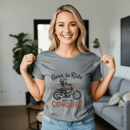 Born to Ride, Built to Conquer Women’s Biker T-Shirt – Heavyweight Gildan® 5000 Crewneck